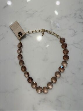 Anthropologie Faceted Taupe Crystal Necklace with Gold Chain